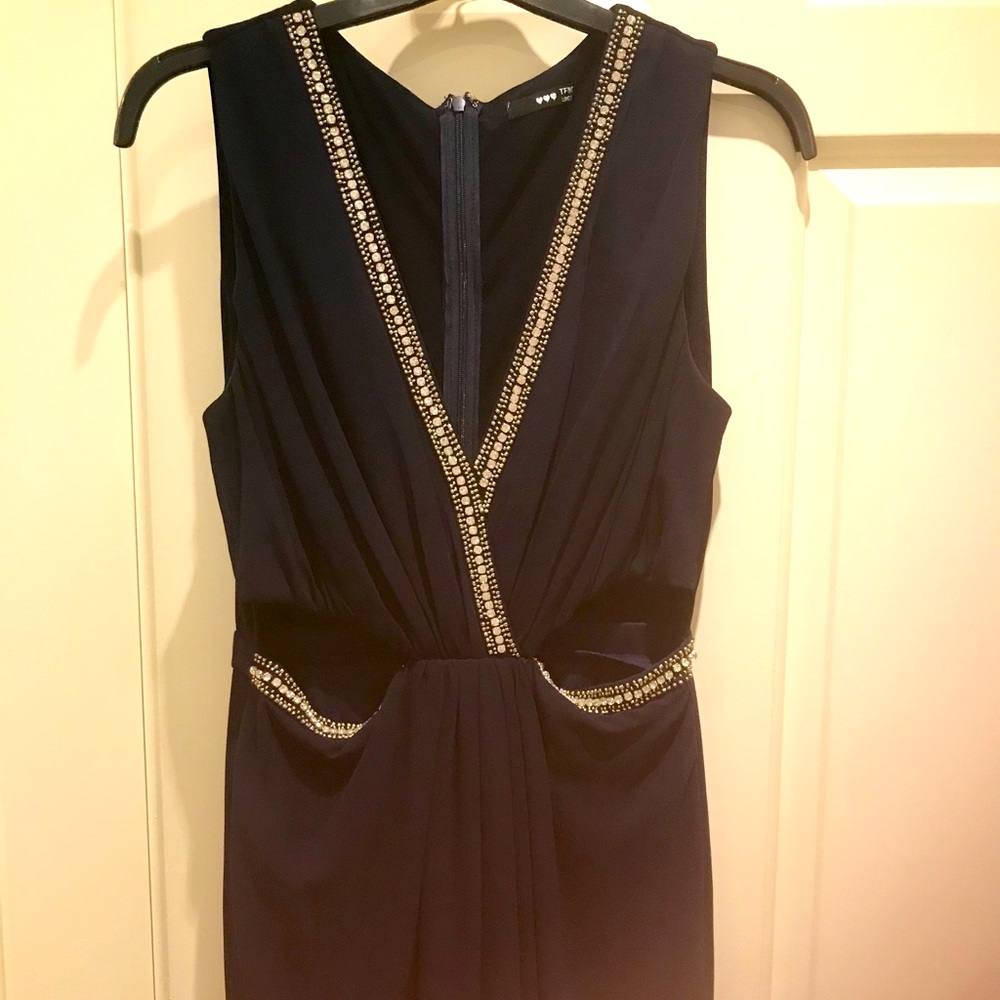 TFNC Navy Cut-Out Midi Dress with Embellishments